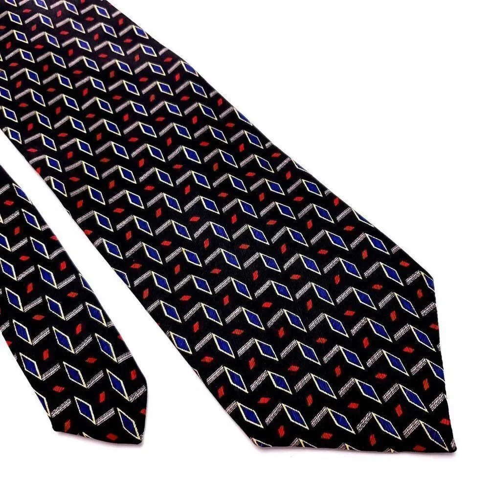 Ferrell Reed Nordstrom‎ Silk Tie Black Red Blue Geometric USA Wide